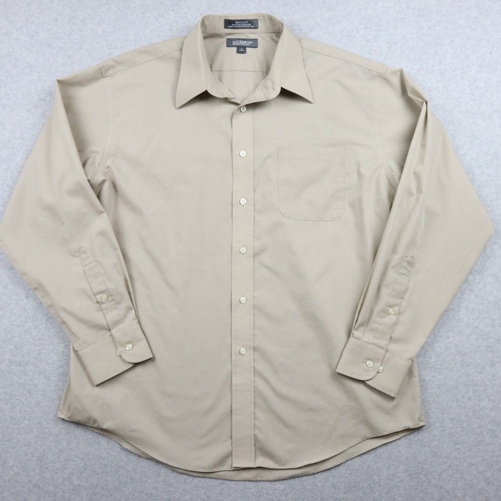 Croft & Barrow Shirt Mens 17 34/35 Broadcloth Pocket Button Up Tan Long Sleeve